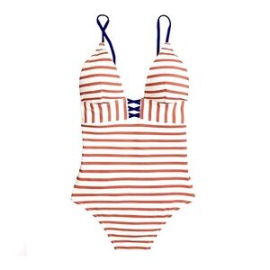 J. Crew Red and White Striped One-Piece Swimsuit